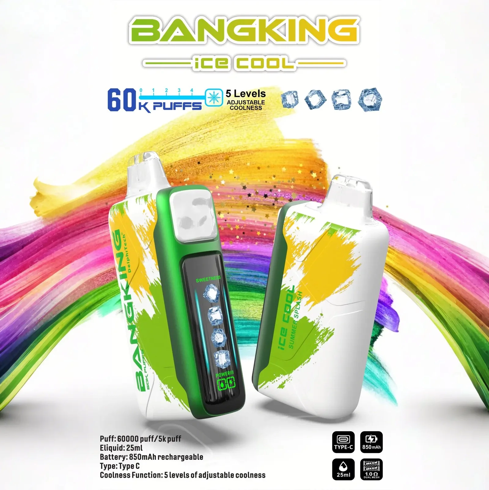 Bang King 60000 拋棄式電子煙|LED 螢幕顯示 × 五檔冰度調節|超長續航大容量・多款口味:圖片 12
