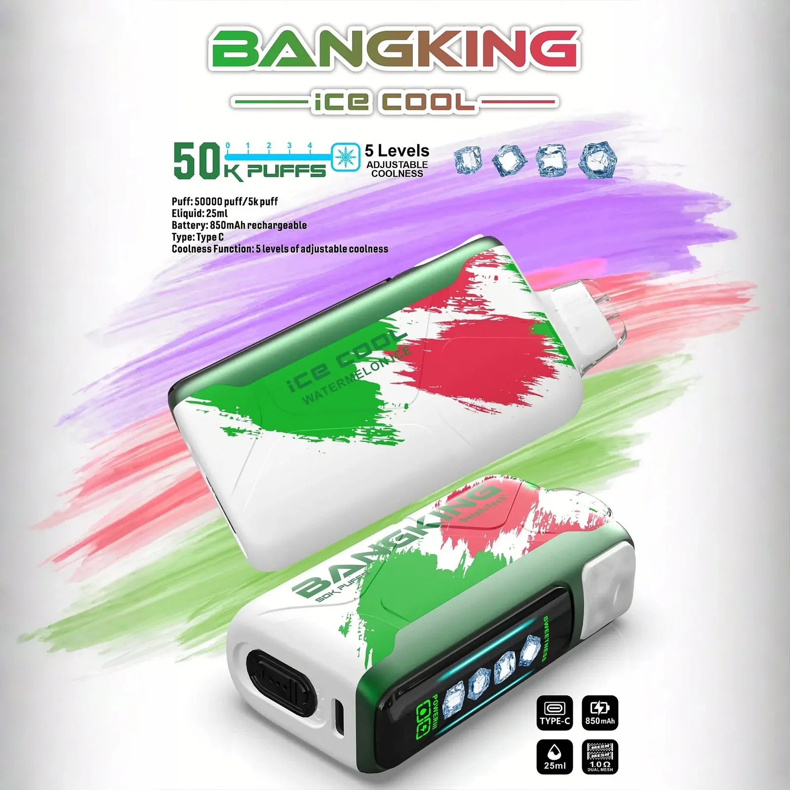 Bang King 60000 拋棄式電子煙|LED 螢幕顯示 × 五檔冰度調節|超長續航大容量・多款口味:圖片 11